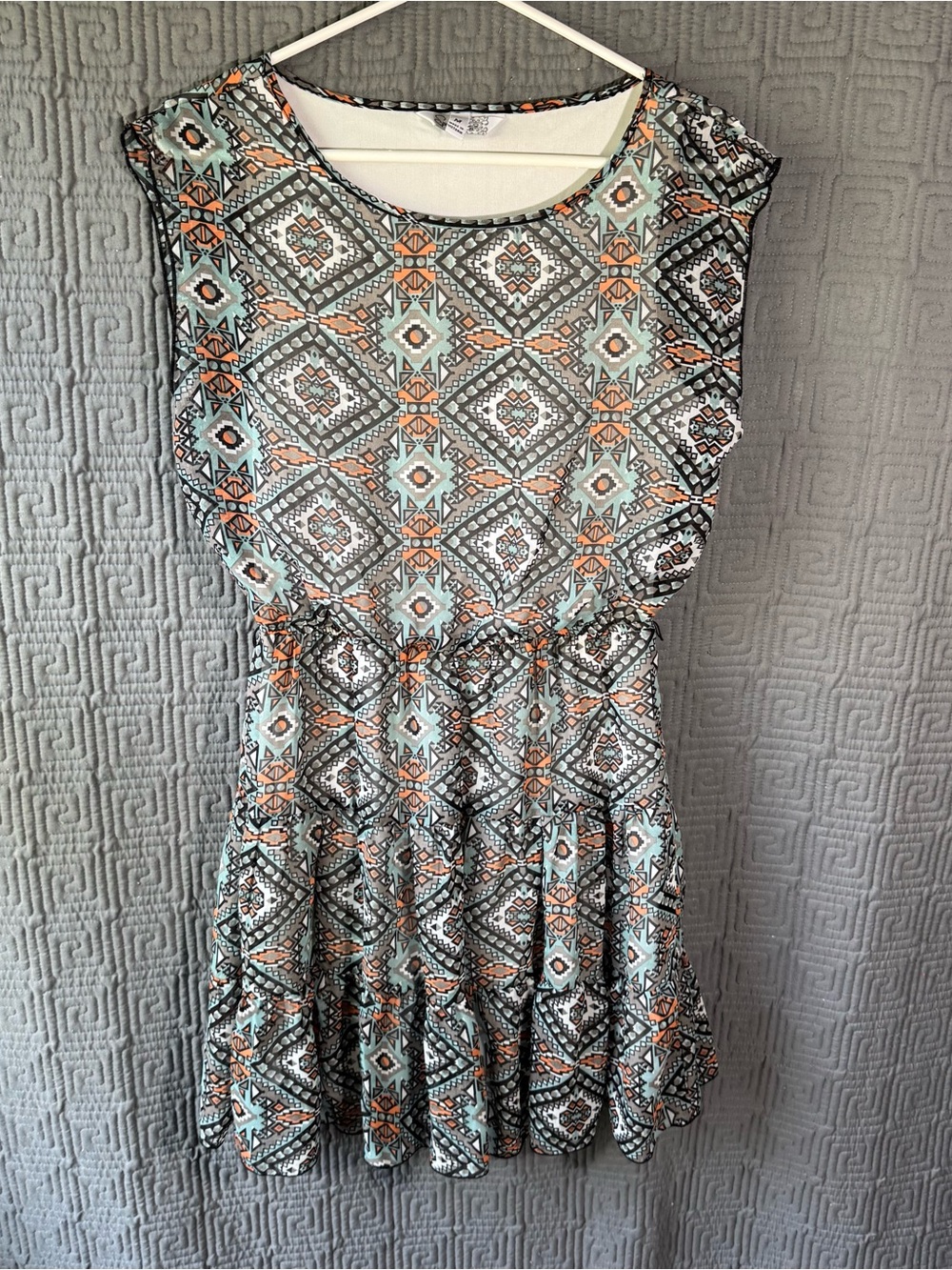 Speechless Dress Womens Medium Aztec Geometric Tribal Print Tiered Boho Mini